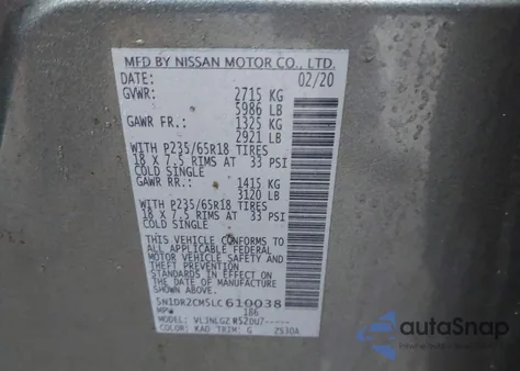2020 Nissan Pathfinder Sl 4Wd from USA, damaged, VIN 5N1DR2CM5LC610038